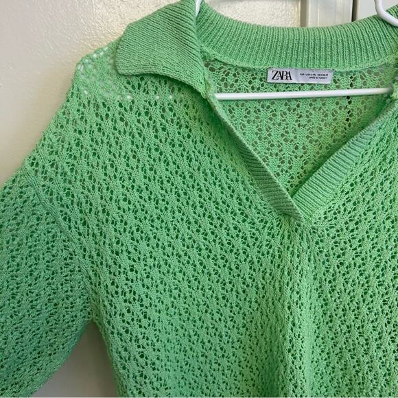 Zara Women’s Green Knit Collared Sweater Top Size L - Picture 7 of 8